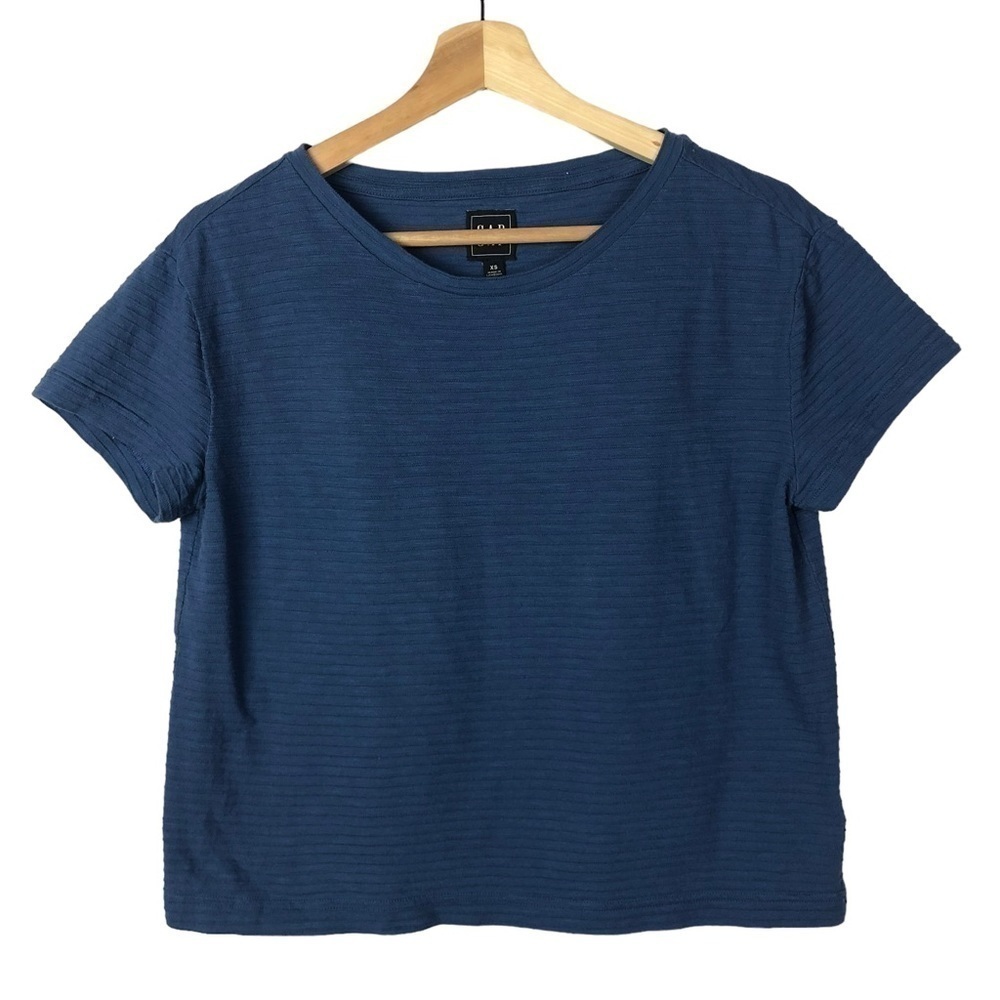 Gap Dark Blue Textured Stripe Short Sleeve T-Shirt‎ XS